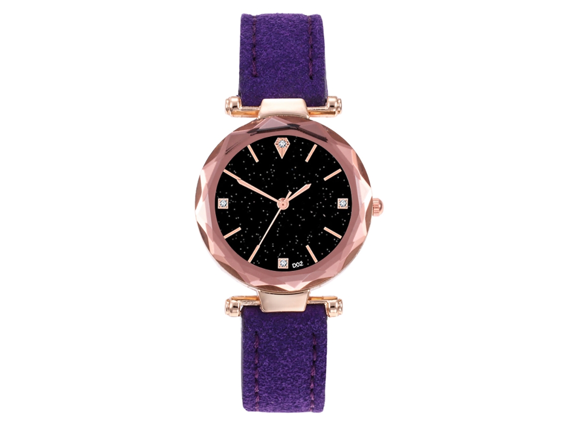 Reloj De Pulsera De Cuarzo Para Mujer Con Correa De Piel Sintética Y Brillantes Diamantes De Imitación (morado)