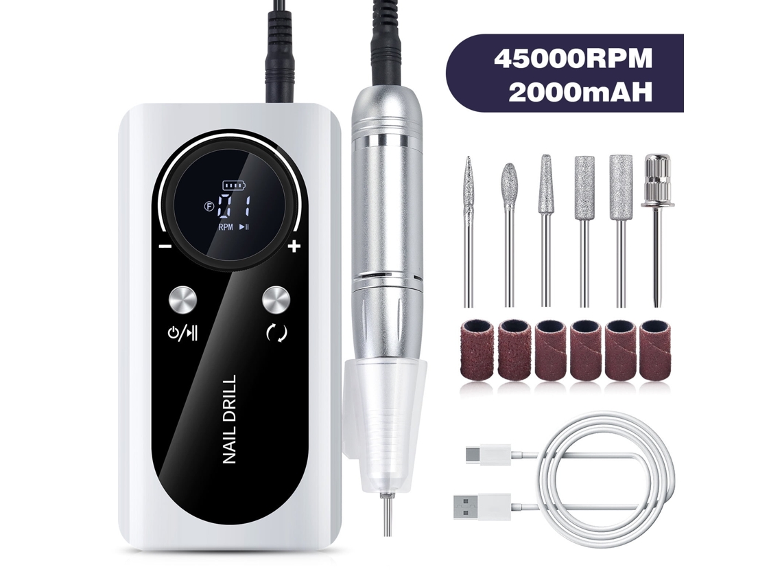 Lixa de Unhas Elétrica Profissional 45000Rpm Lixa de Unhas Elétrica Sem Fio Portátil Broca Manicure Pedicure Polimento GERTIZ
