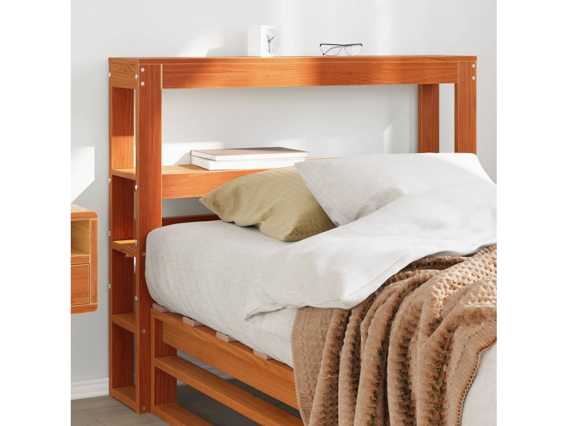 Cabecero De Cama Con Estantes Madera Maciza Pino Marrón 75 Cm