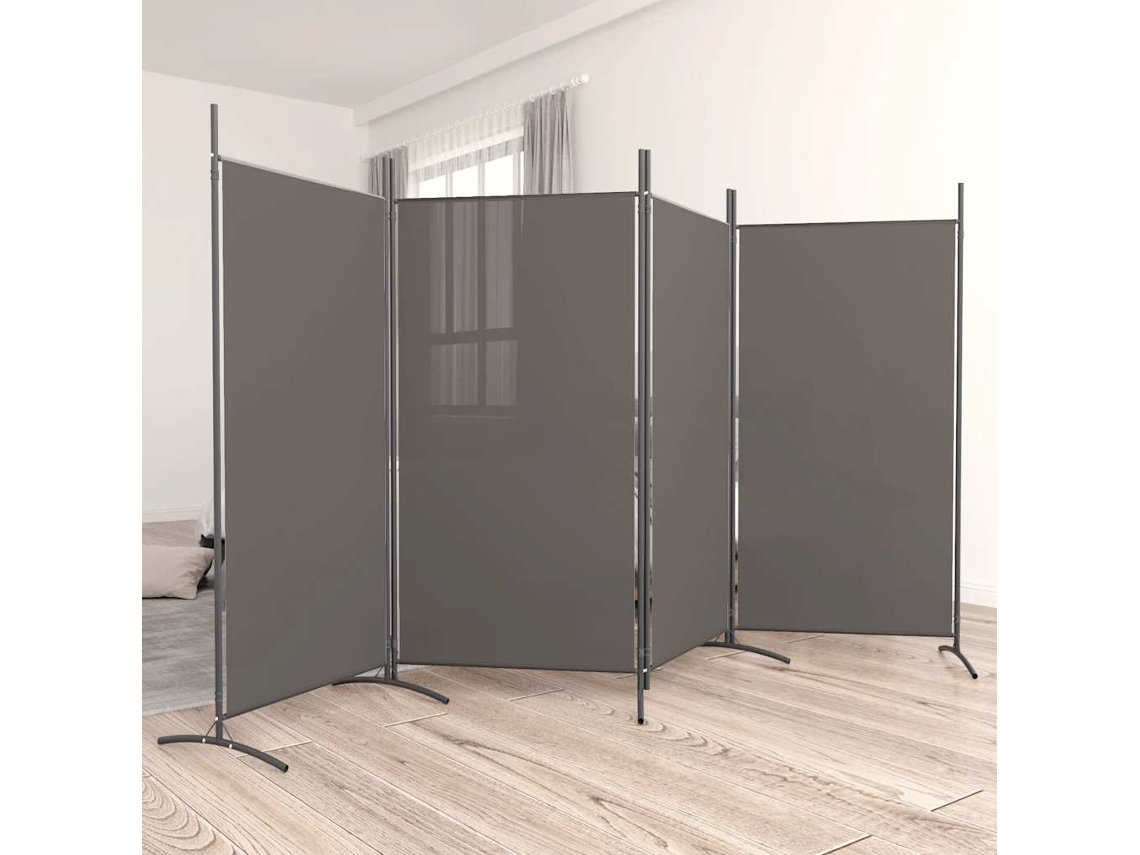 Separador de ambientes con 4 paneles, 346x180 cm, tejido color antracita.