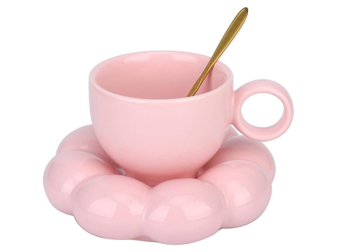 2026-33455-taza De Café Cerámica Con Platillo, Diseño De Girasol, 6.5 Onzas, Regalo Ideal Para Mujeres (rosa)