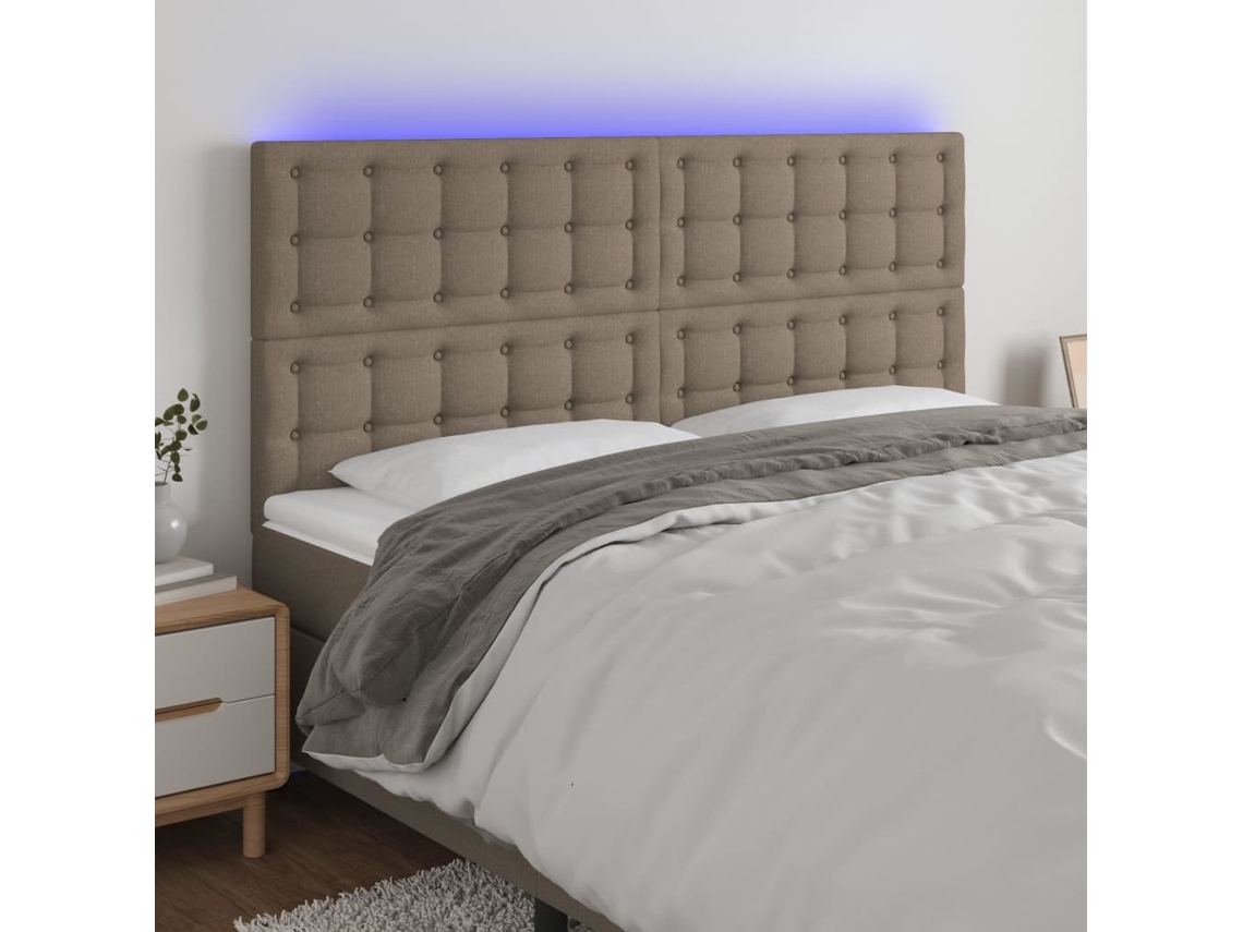 Cabecero Con Luces Led Tela Gris Taupe 180x5x118/128 Cm