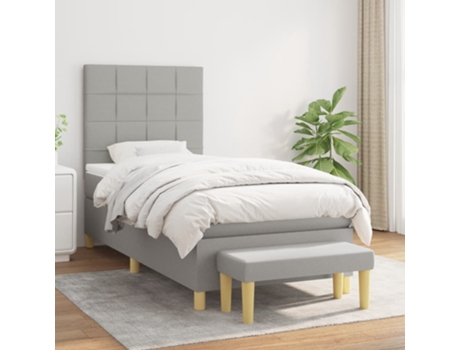 vidaXL Cama con somier y colchón 90x200 cm tela gris claro