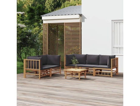Conjunto 6 de muebles de jardín VIDAXL bambú con cojines gris oscuro