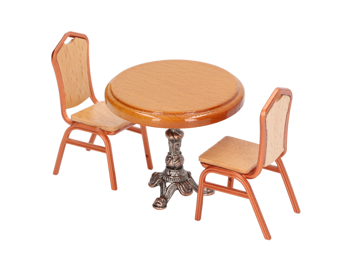 Mesa E Cadeira Miniatura 1:12 Móveis De Cozinha Para Casinha De Bonecas Em Liga Metálica E Madeira De Balsa