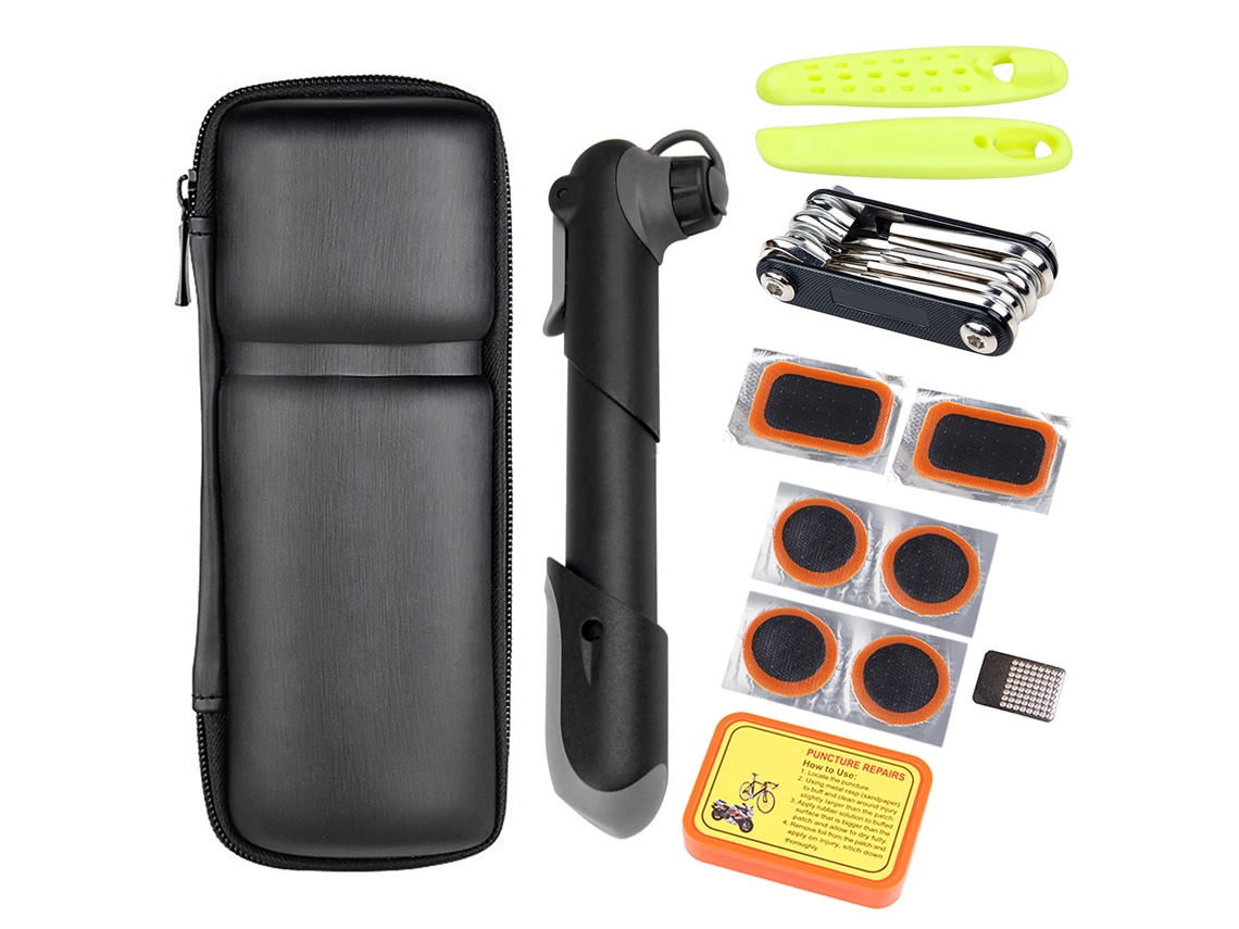 Kit De Reparación De Bicicleta Portátil Con Bomba, Herramientas Multifuncionales Y Parches De Neumático
