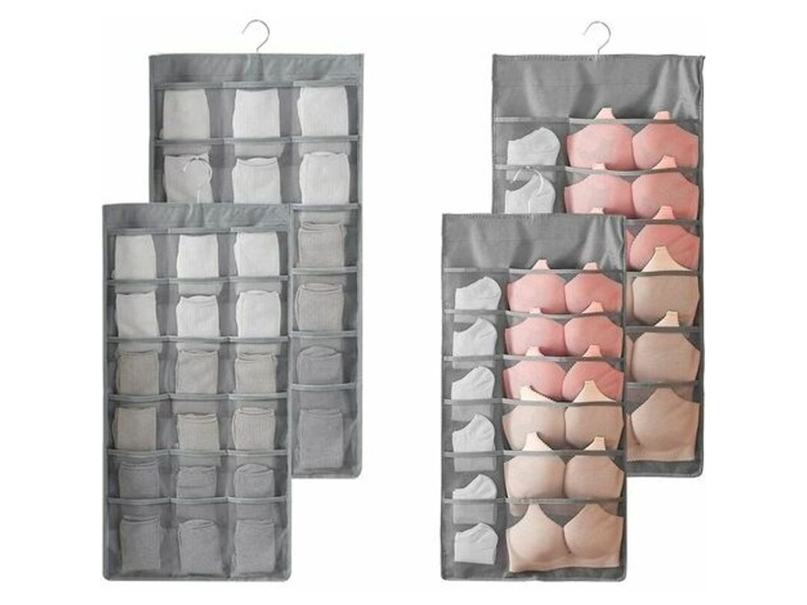 Organizador De Armario Reversible Con 30 Bolsillos Para Lencería, Sujetadores, Calcetines Y Corbatas - Gris