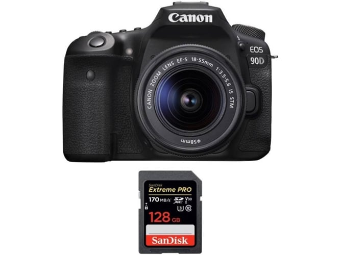 Kit Cámara Réflex CANON EOS 90D + 18-55mm F/3.5-5.6 EF-S IS STM + SanDisk 128GB