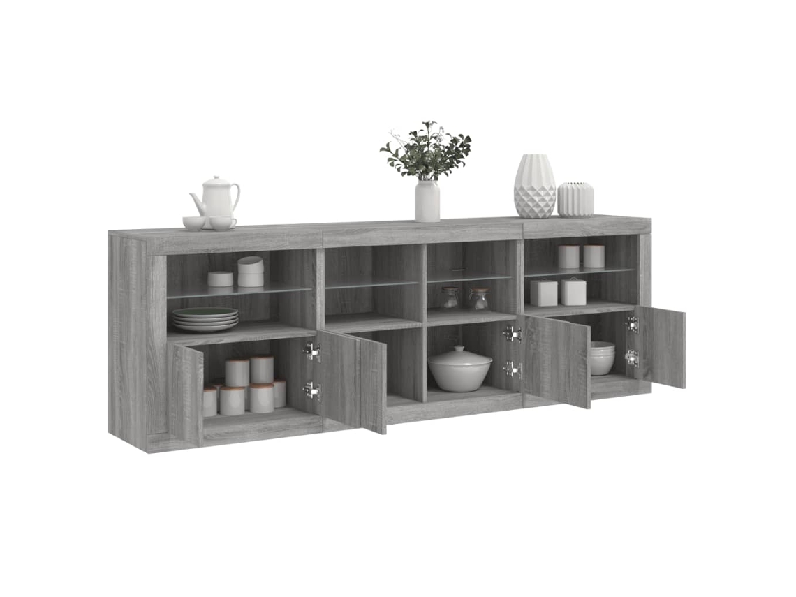 Aparador Con Luces Led Gris Sonoma 202x37x67 Cm