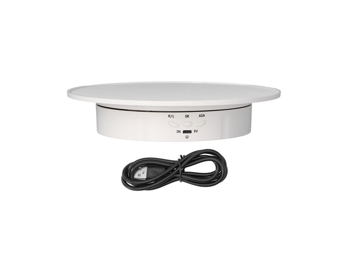 Suporte De Exibição Giratório Motorizado 200mm 3 Velocidades Usb Para Joias E Fotografia Branco
