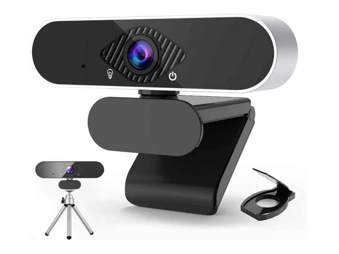 Cámara web 1080p con micrófono, USB FHD, ojo de pez, gran angular, para computadora, portátil, escritorio, Plug and Play, Yizhood (negro)