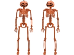 Esqueleto Articulado De Halloween De 35,5 Cm Con Cabeza De Calabaza - Paquete De 2 Con Articulaciones Móviles
