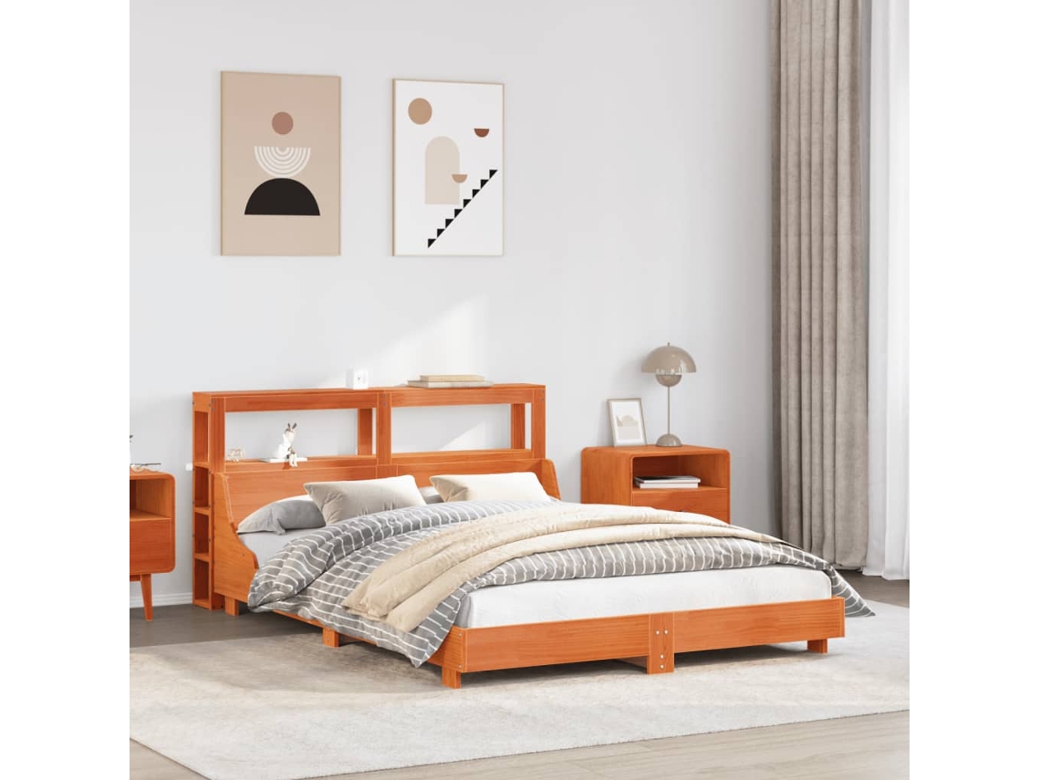 Cama Sin Colchón Madera Maciza De Pino Marrón Cera 120x200 Cm
