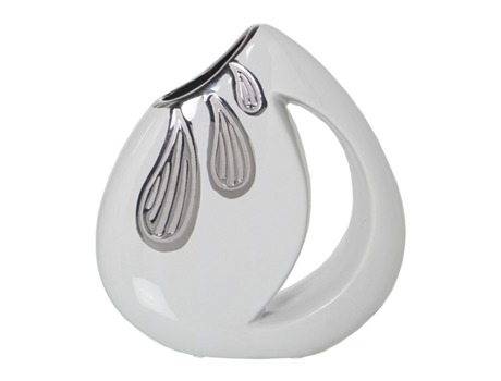 Jarrón ALEXANDRA HOUSE LIVING Blanco Plateado Cerámica 9 x 21 x 23 cm