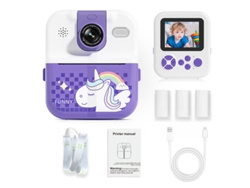 Cámara compacta Eifson de impresión instantánea HD 1080p con 3 rollos de papel fotográfico (morado)