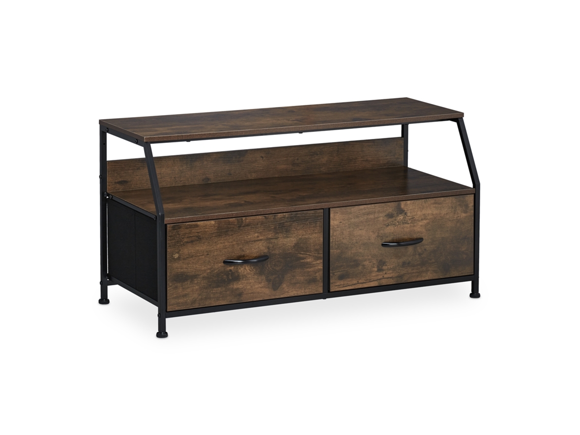Relaxdays Mesa De Tv, Industrial, Axlxp: 48,5 X 93 X 41,5 Cm, Metal, Madeira, 2 Gavetas, Mesa De Tv, Castanho/preto
