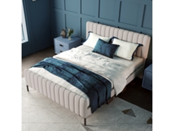 Cama para adulto tapizada en lino - 140 x 200 cm - Con cabecero ajustable y somier de láminas - Gris claro