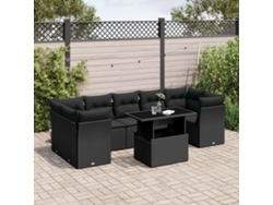 Conjunto de 8 sofás de jardín con cojines de mimbre sintético negro, Dkd Home Decor
