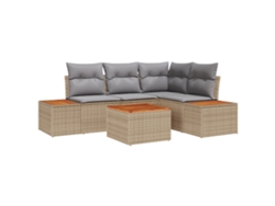 Conjunto 5 De Sofá De Jardín De Vidaxl Con Cojines Beige Poliratán Acacia