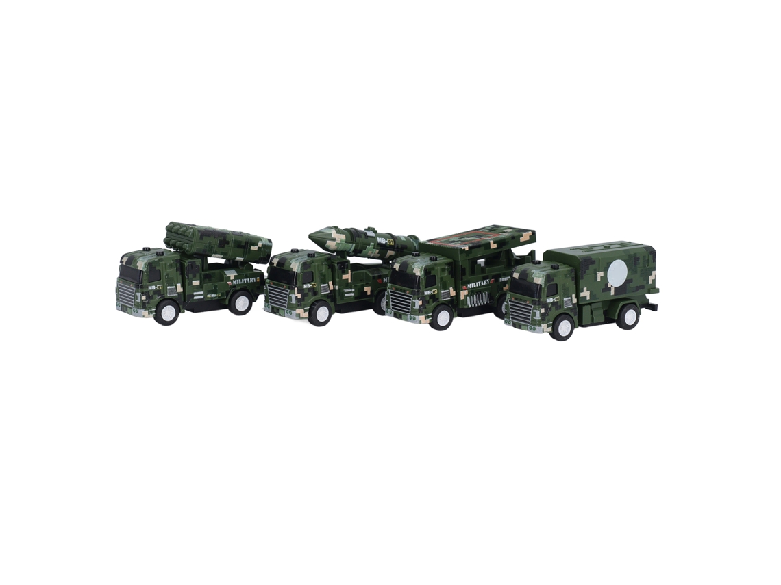 4pcs Brinquedo De Caminhão Militar Com Tração Retrátil Modelo Educativo Para Crianças