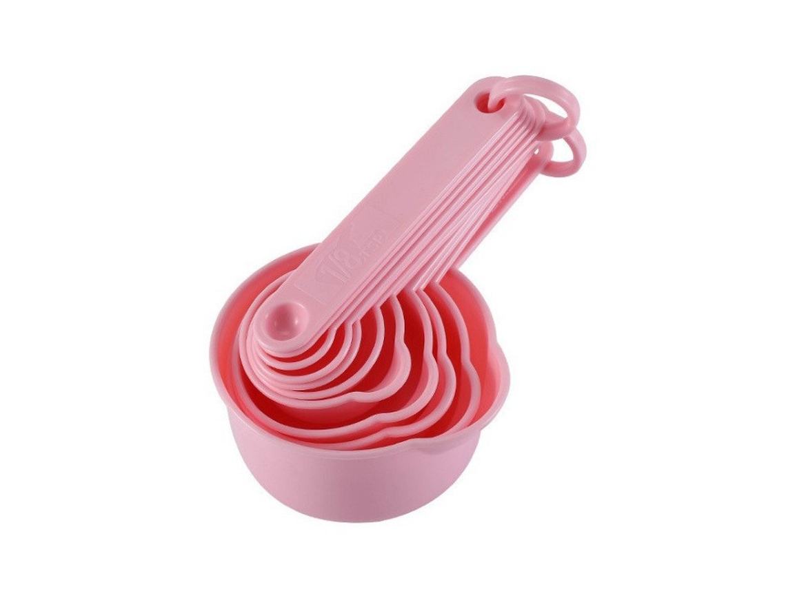 Um Conjunto De 11 Colheres E Copos De Medida Cor-de-rosa, Design Moderno, É A Escolha Ideal Para Cozinhas Domésticas