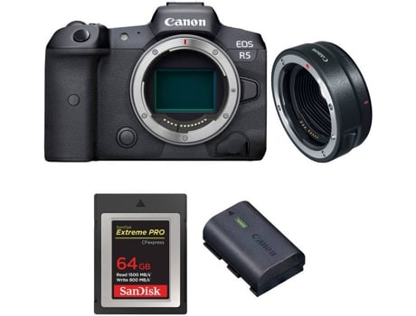 Kit Cámara Mirrorless, Adaptador y Accesorios CANON EOS R5 (45 MP - Sensor: Full Frame - ISO: 100 a 51200)