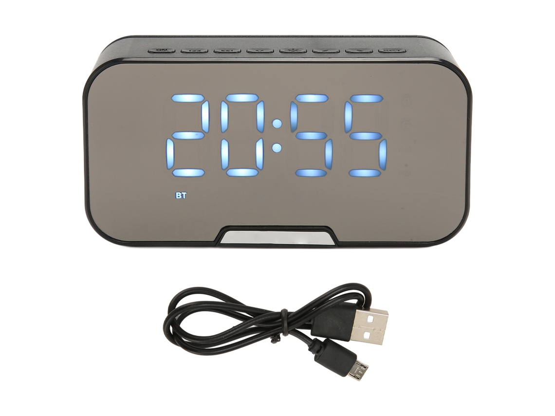 Reloj Despertador Bluetooth Con Espejo Y Altavoz, Radio Fm, Pantalla Digital Y Anuncio Por Voz - Negro