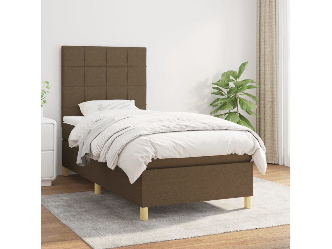 Cama Box Spring Con Colchón Tela Marrón Oscuro 100x200 Cm