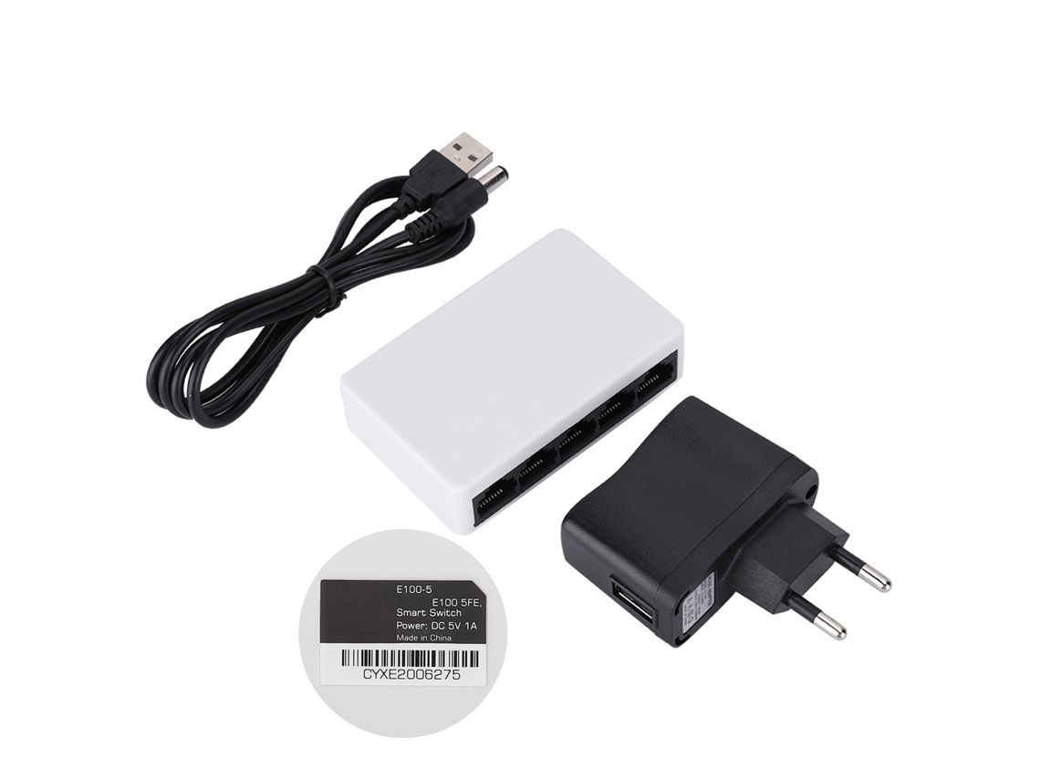 50/60hz E100-5 Adaptador De Concentrador De Interruptor De Red De 100m 10mbps/100mbps