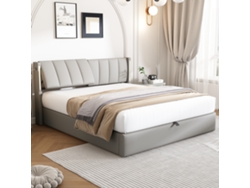 Cama De 140x190 Con Led, Usb Y Compartimento De Almacenamiento Gris.