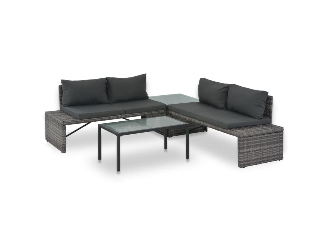 Conjunto de jardín de 3 piezas con cojines DKD Home Decor, ratán gris