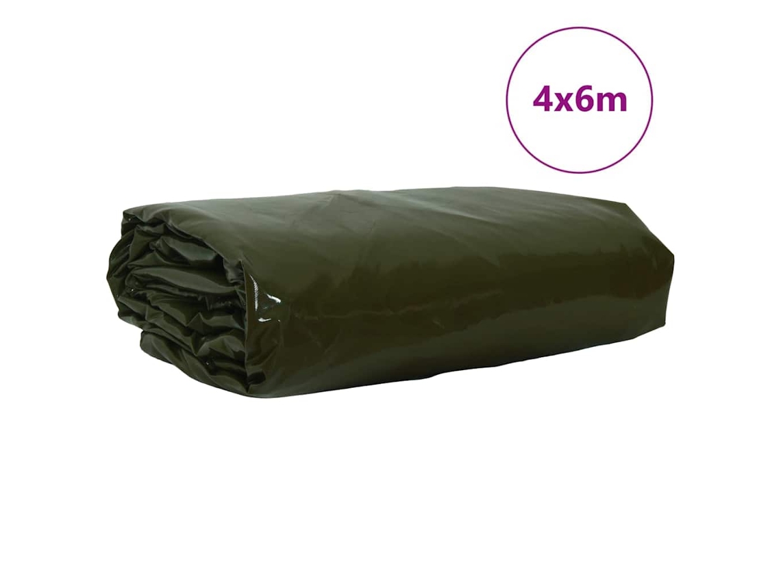 Lona verde oliva de 650 g/m² de 4 x 6 m con revestimiento de PVC.