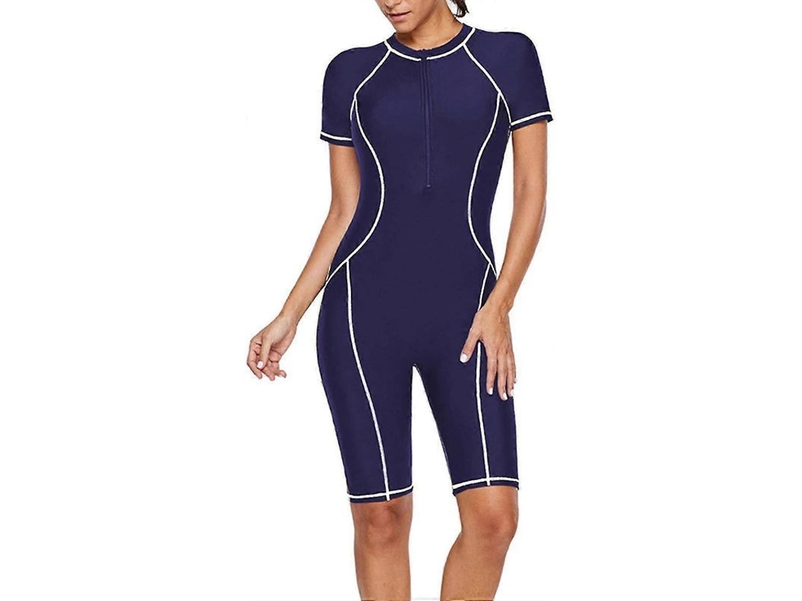 Traje De Baño Entero Para Mujer Manga Larga Rash Guard Surf Buceo Con Cremallera Uv 3xl Manga Corta Azul Marino
