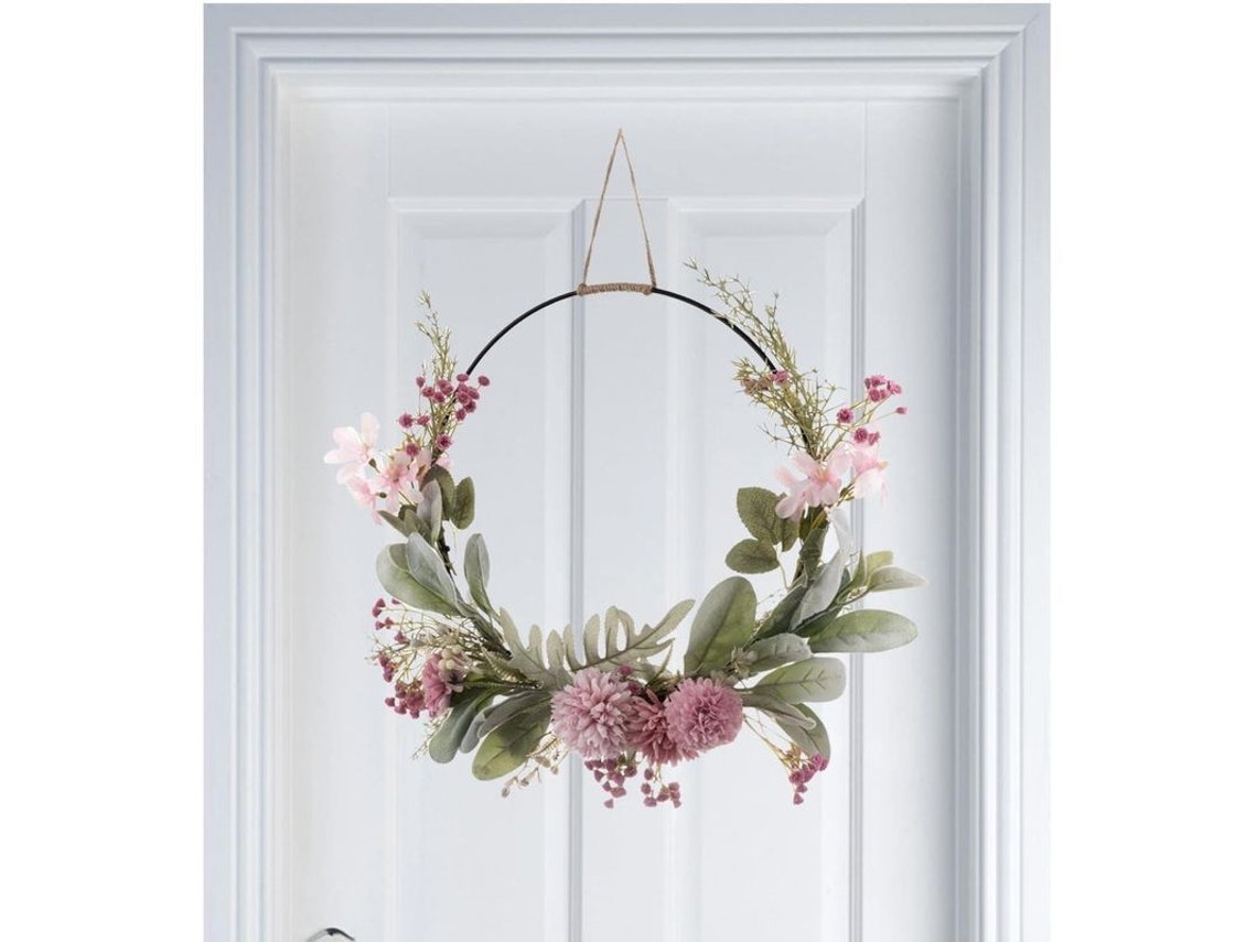 Guirnalda Para Puerta Con Orquídeas Rosas Y Moradas Y Paniculata Para Decoración Exterior.