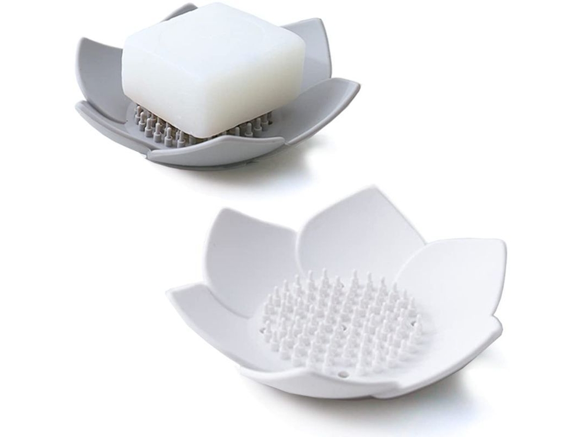2026-portavasos De Jabón Con Drenaje, Porta Jabón De Baño Para Ducha (2 Pack, Blanco + Gris)