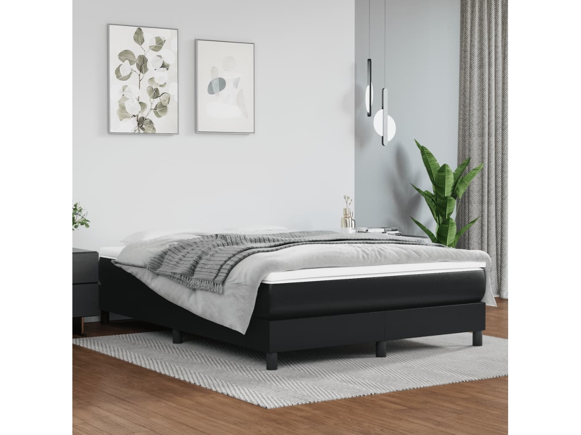 Estructura de cama sin colchón cuero sintético negro 140x190 cm