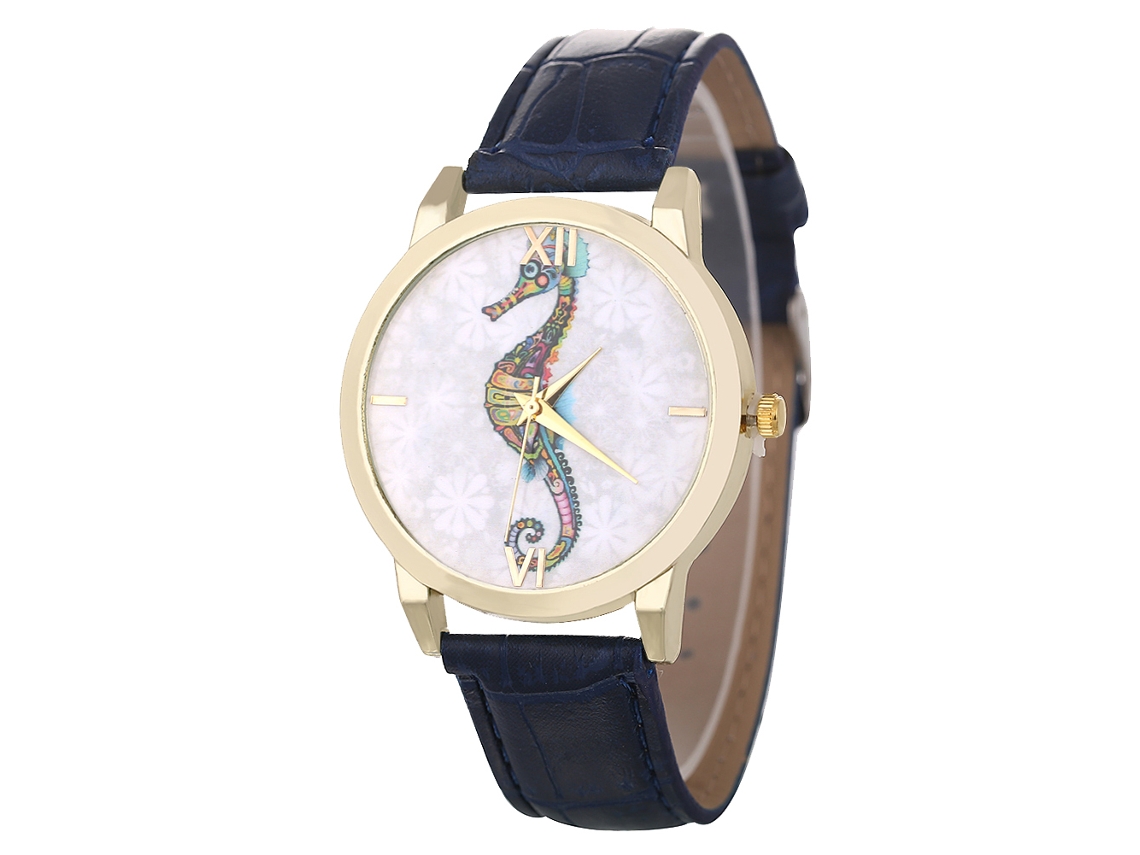 Reloj De Pulsera Analógico Zhoulianfa Con Esfera Azul Marino Con Diseño De Caballito De Mar, Movimiento De Cuarzo Pu.