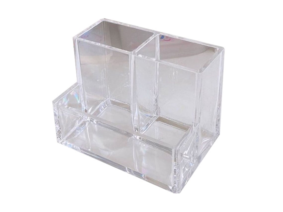 Organizador de lápices transparente de acrílico con 3 compartimentos, soporte para bolígrafos transparente y grueso para escritorio de encimera.