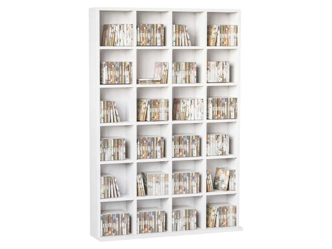 Mueble de almacenamiento multimedia para 456 CD/336 DVD - Estante de madera con baldas ajustables, 89 x 130,5 cm, blanco
