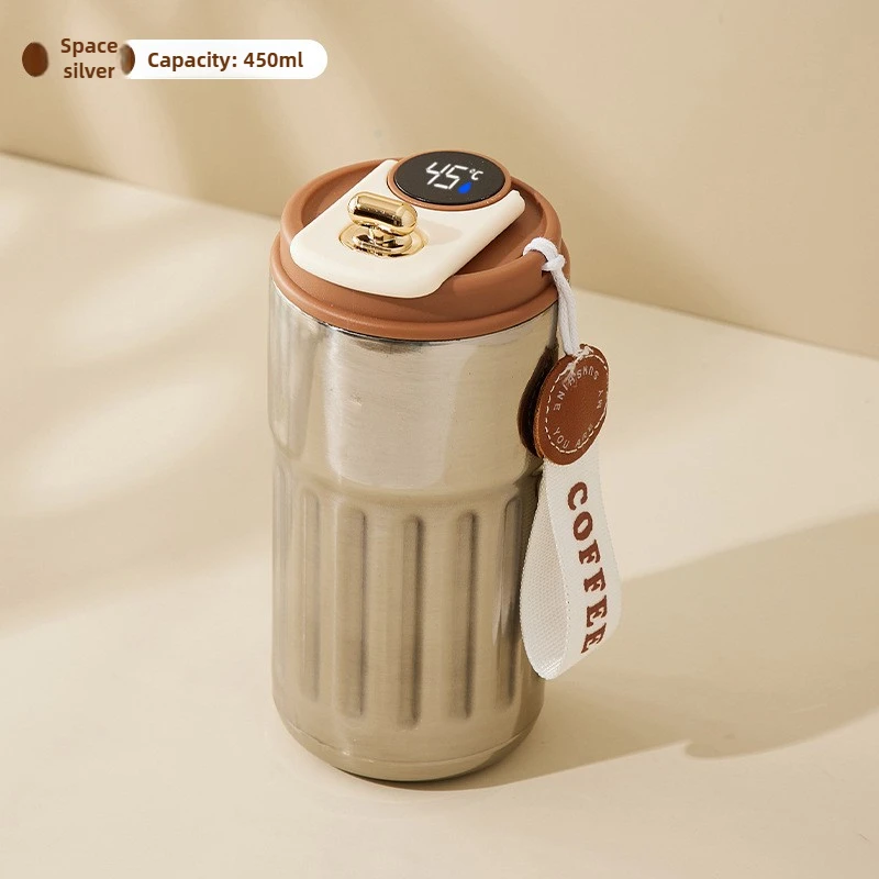 (marrón, 450 Ml) Taza Termo De Acero Inoxidable 316, Con Aislamiento Al Vacío Y Pantalla Inteligente De Temperatura.