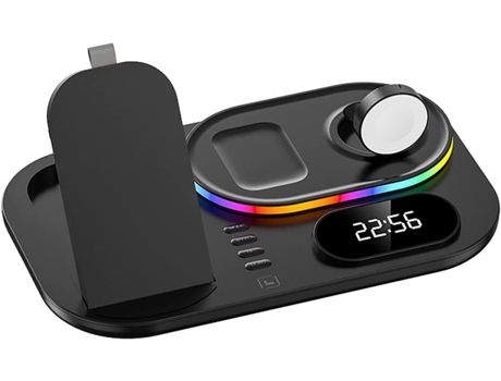 BISBISOUS A06 Estación de carga inalámbrica 4 en 1 Soporte de carga inalámbrico para iPhone/Reloj/Airpods Negro