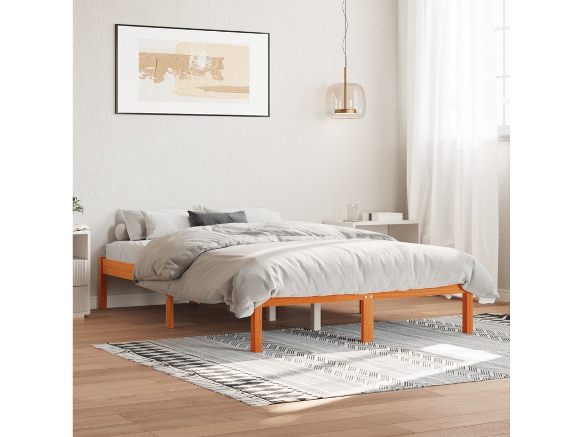 Cama Sin Colchón Madera Maciza De Pino Marrón Cera 140x190 Cm
