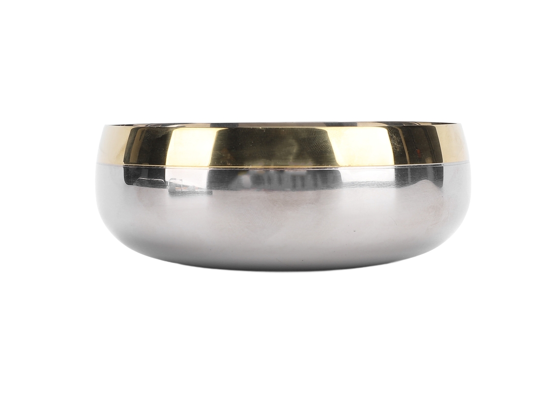Bol Grande De Acero Inoxidable De 380 Ml (sus304) Con Borde Dorado Para Servir Frutas Y Decoración.