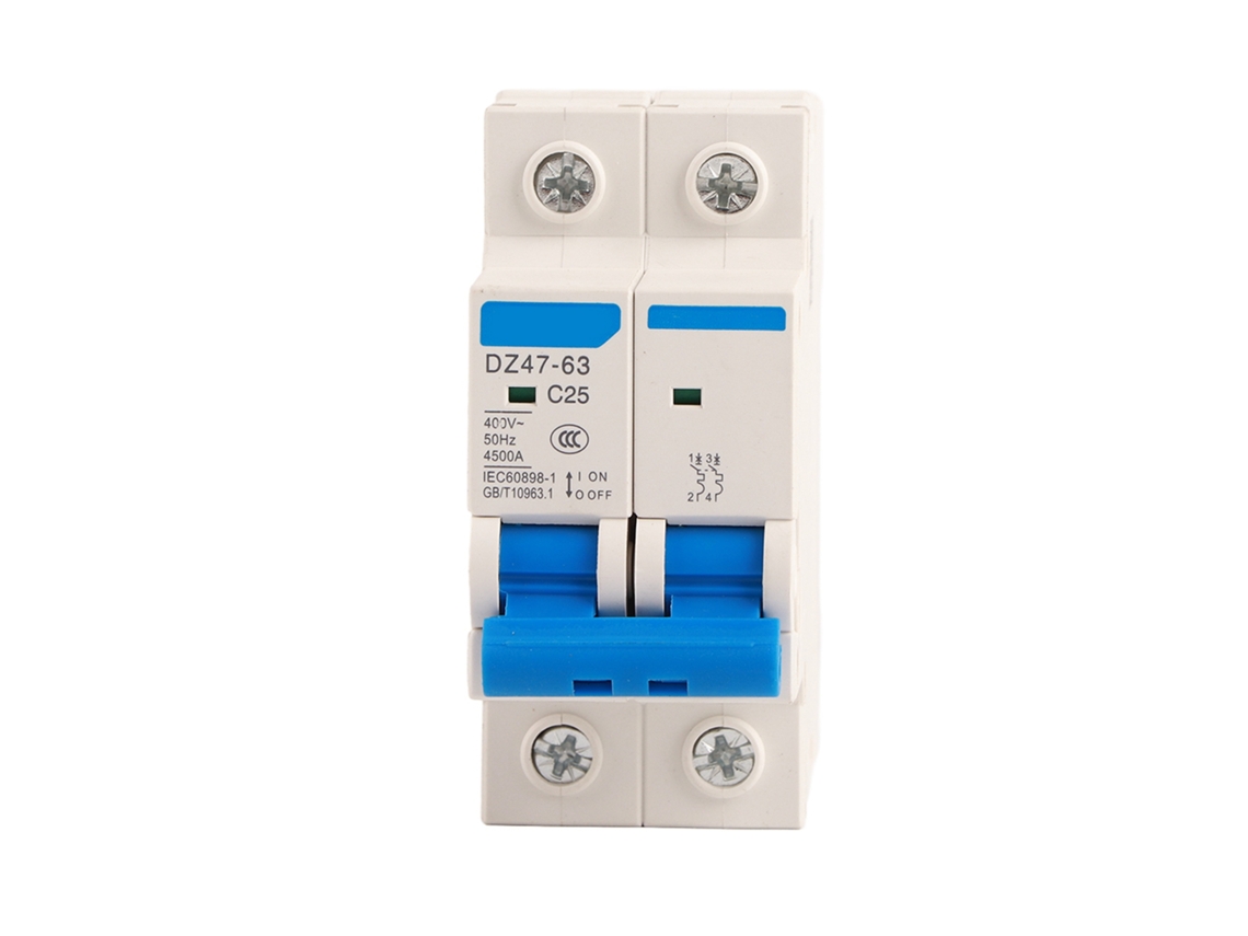 Disjuntor miniatura Veloriskku 2p Dz47-63 com proteção contra fuga de corrente 400 VCA 25 A