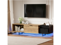 Mueble Para Tv, 180x38x49 Cm, Nichos Abiertos, Cajones Y Armario Cerrado, Patas De Metal, Madera Natural Y Negro