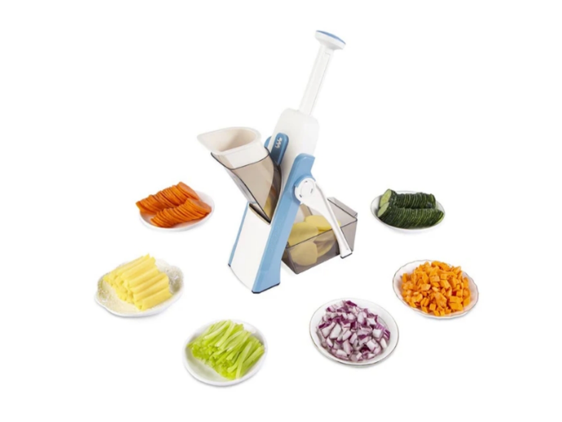 (azul) Cortador De Verduras Multifuncional 5 En 1, Ajustable, Fabricado En Plástico Y Acero Inoxidable