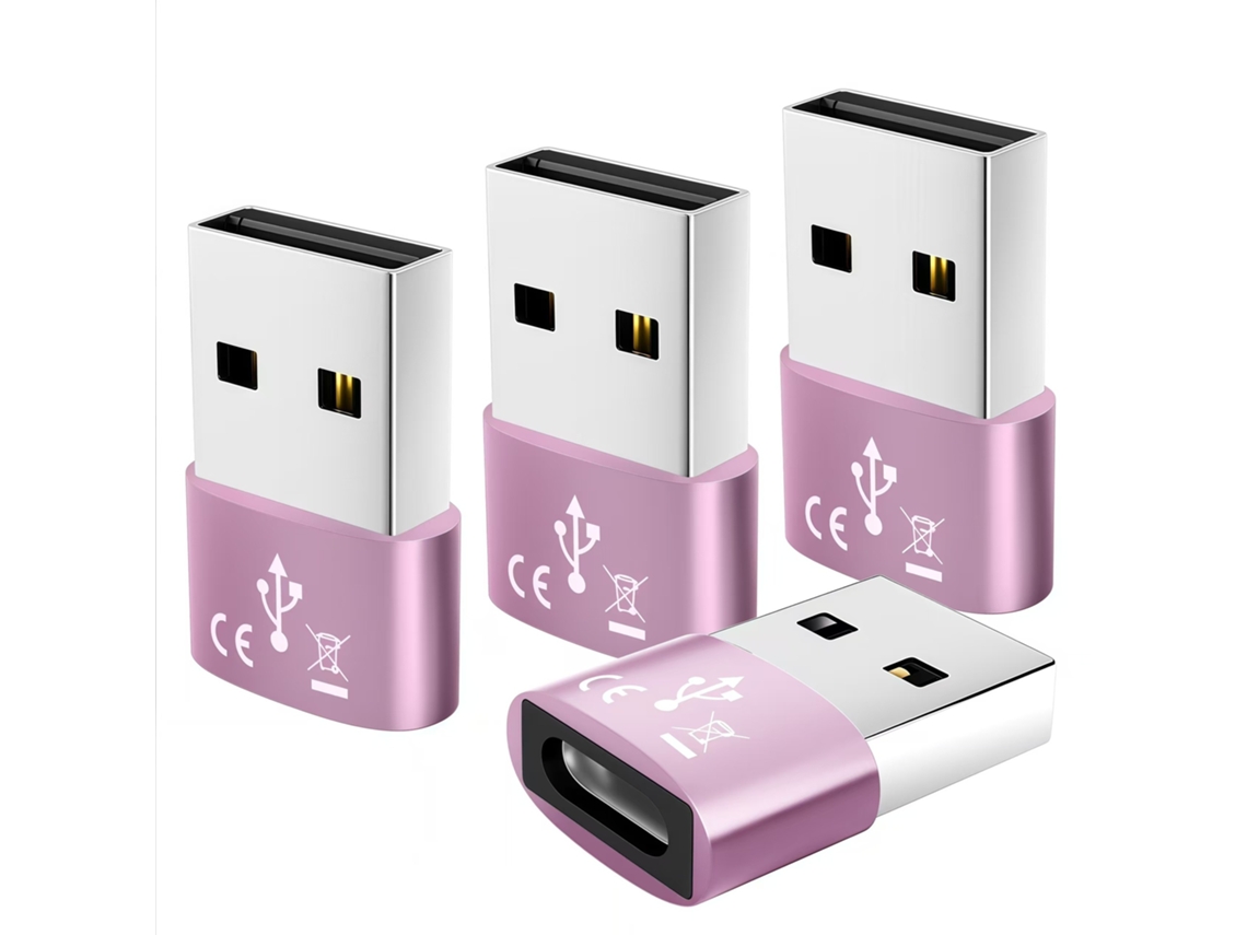 Adaptador de cable de datos tipo C hembra a USB 2.0 para cargador de teléfono móvil, 4 unidades, color oro rosa Chennnls