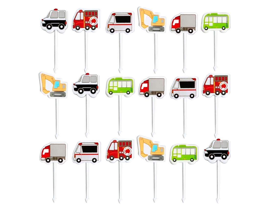 Palillos de dientes con sabor, 18 unidades, reutilizables, con forma de vehículos, ideales para la comida de los niños y como accesorios para la lonchera (Gigikill).