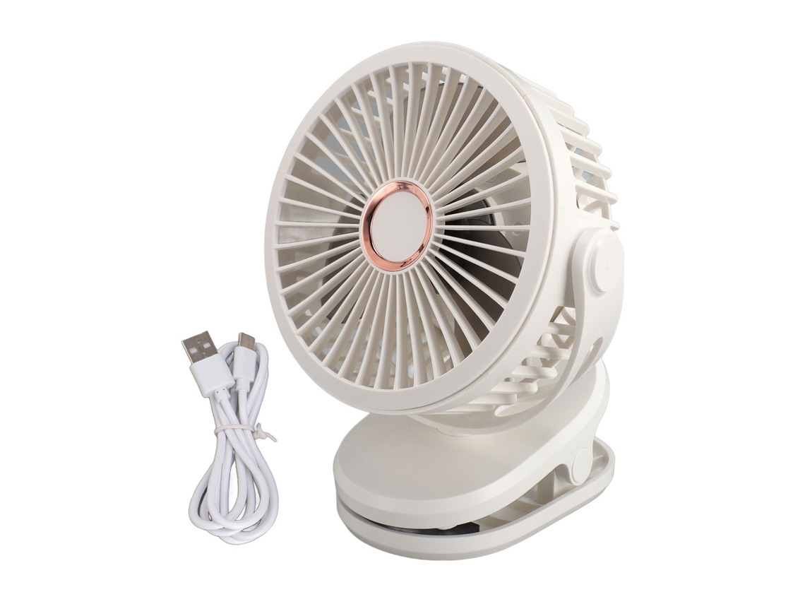 Ventilador recargable USB de 10000 mAh para mini portátil, 360°, blanco