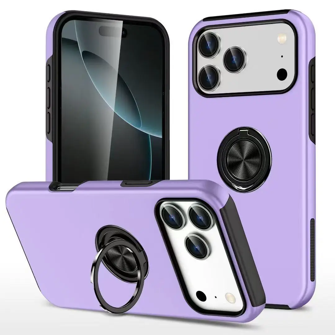 (morado, Iphone 15) Funda Para Teléfono Con Soporte Magnético De Anillo Simple, Funda Protectora De Plástico A Prueba De Golpes.